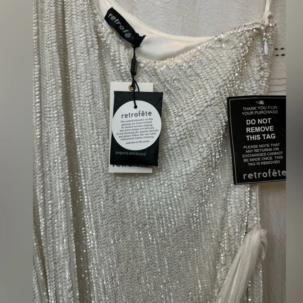 Retrofete Vivien One-Shoulder Sequin Gown | Moonglow White | Med | NWT - Picture 6 of 8